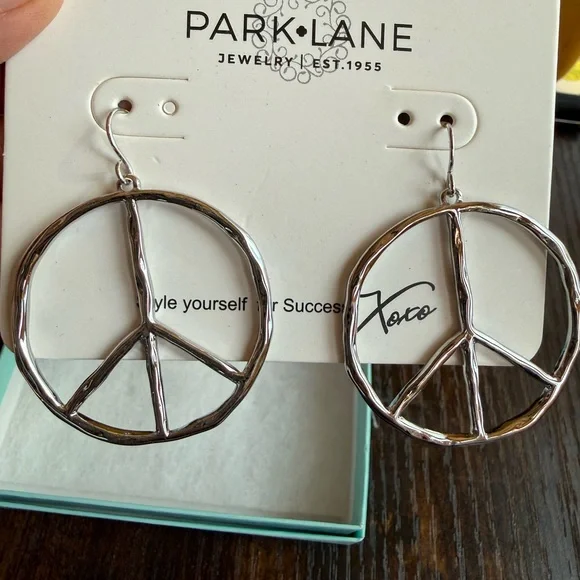 Park Lane Silver-Tone Peace Sign Dangle Earrings - Picture 2 of 3